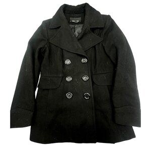 jones new York pea coat black button up collar foe pocket wool blend size 4 READ